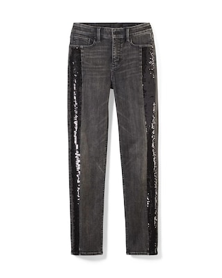 High-Rise Sequined Tuxedo Stripe Straight Jeans