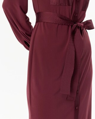 Long Sleeve Matte Jersey Shirtdress With Satin click to view larger image.