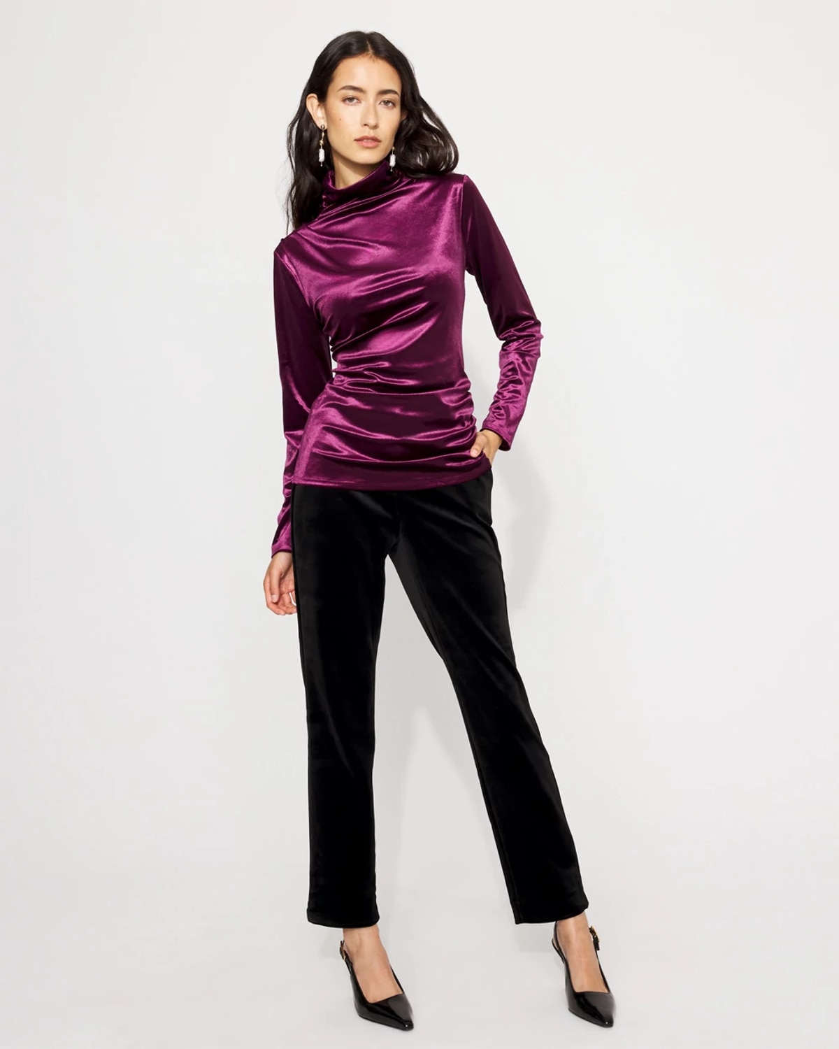 White House Black Market Long Sleeve Velvet Top In Purple