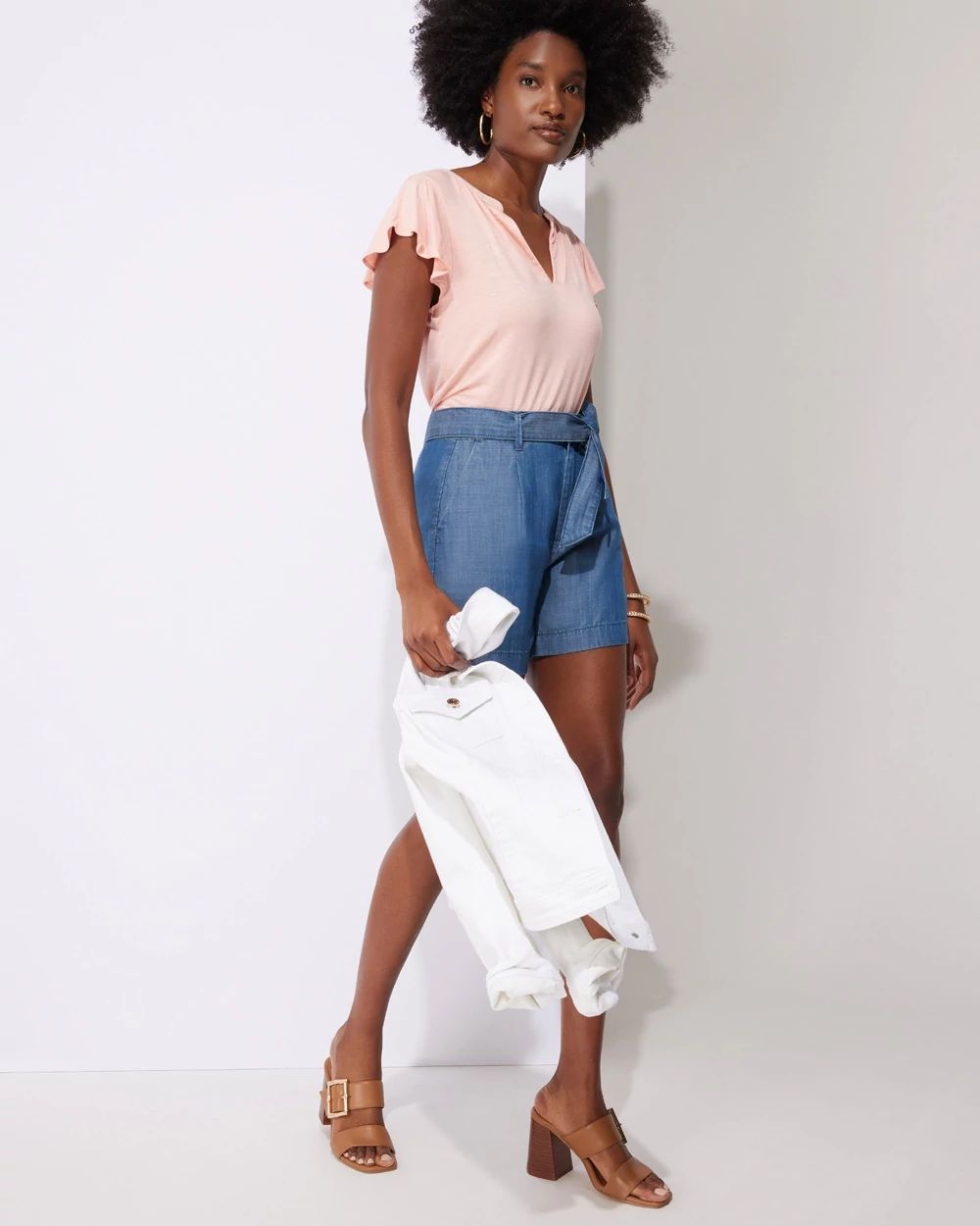 Outlet WHBM Notch-Neck Ruffle-Sleeve Tee