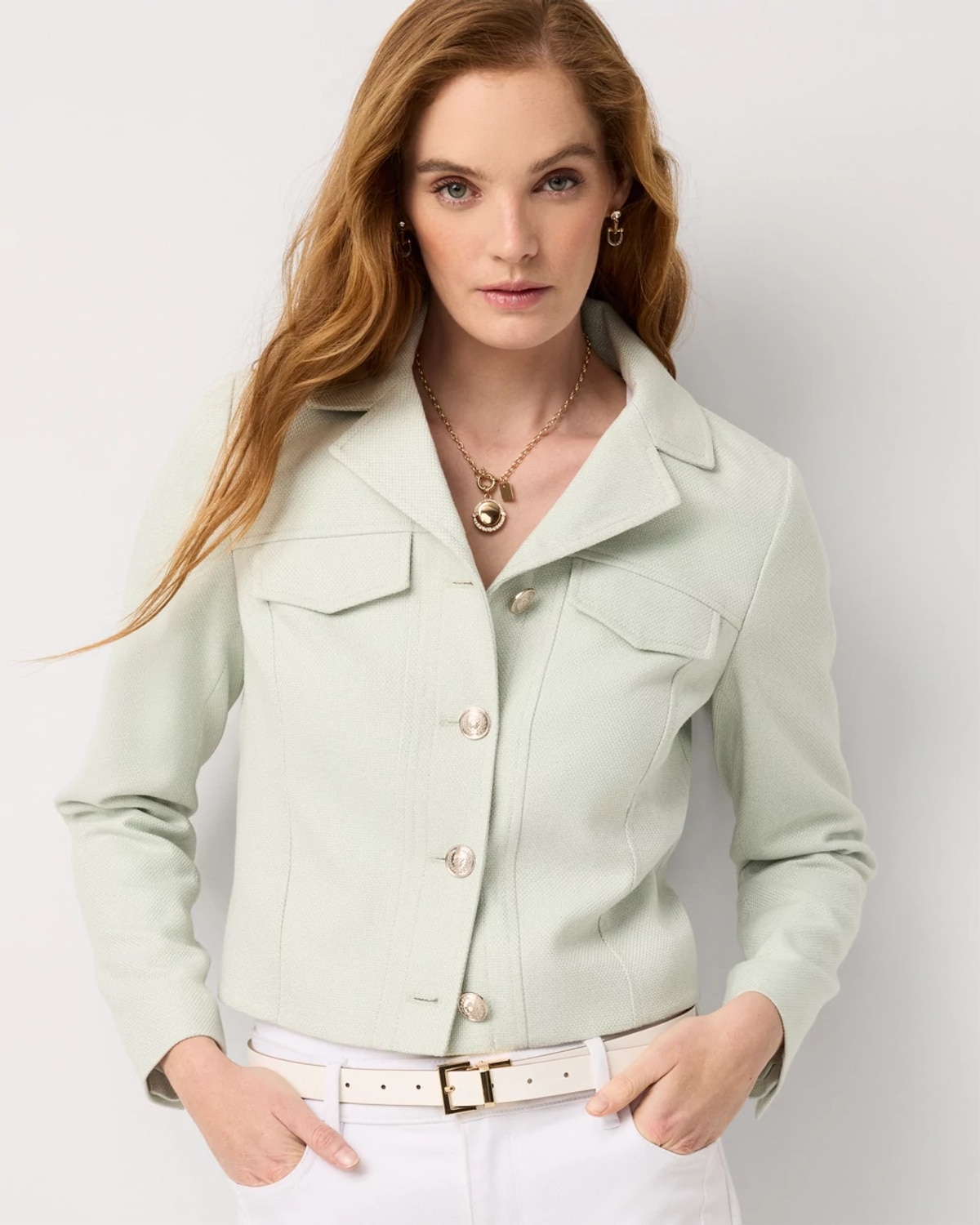 Women's Tweed Trucker Jacket in Lt Green Combo size 2 | White House Black Market