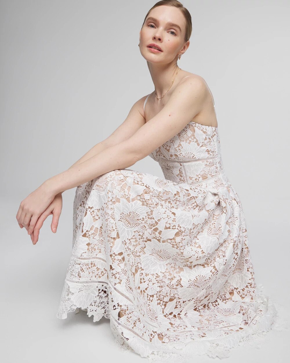 Petite Sleeveless Lace Fit & Flare Midi Dress