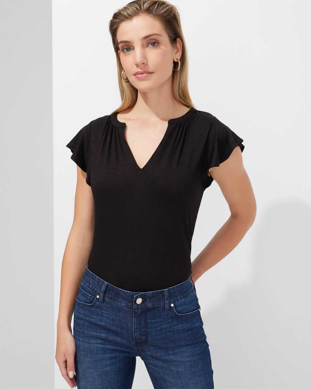 Outlet WHBM Notch-Neck Ruffle-Sleeve Tee