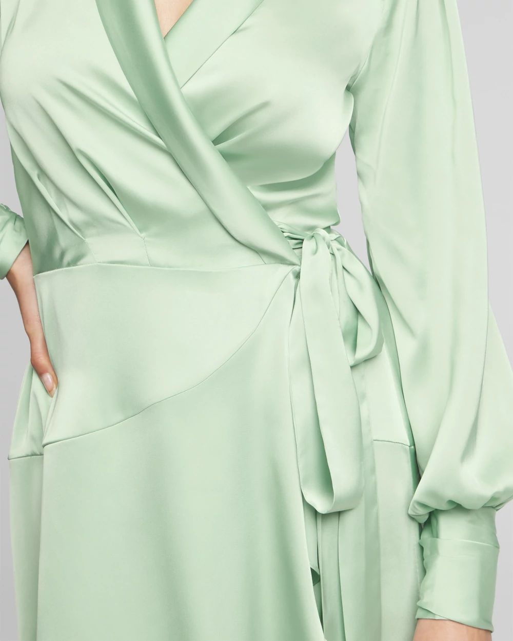 Long Sleeve Satin Wrap Mini Dress