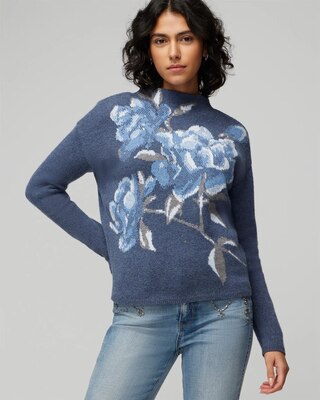 Rose Intarsia Funnelneck Pullover