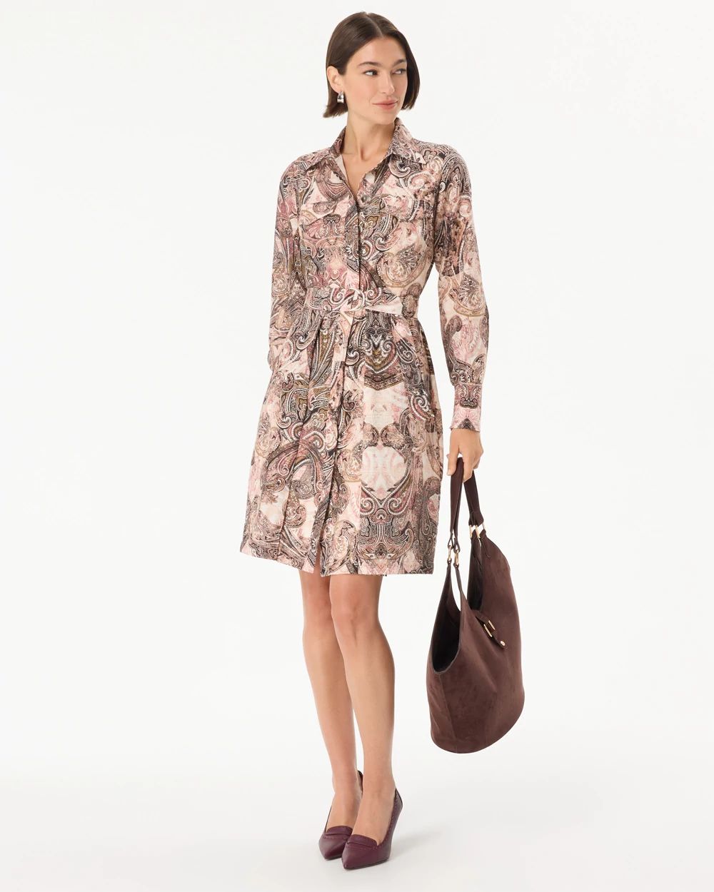 Petite Belted Button Front Shirt Dress click to view larger image.