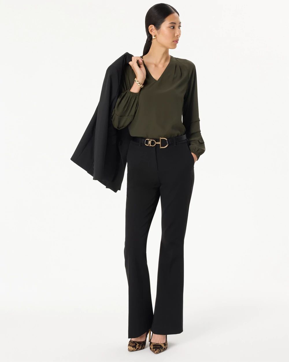 Pleated Sleeve Crepe Blouse click to view larger image.