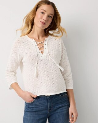 Lace-Up Notch Neck Pullover