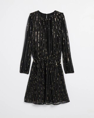 Long-Sleeve Sequin Blouson Dress