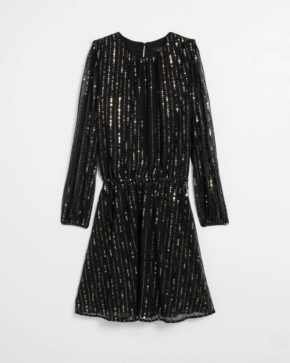 Long-Sleeve Sequin Blouson Dress click to view larger image.