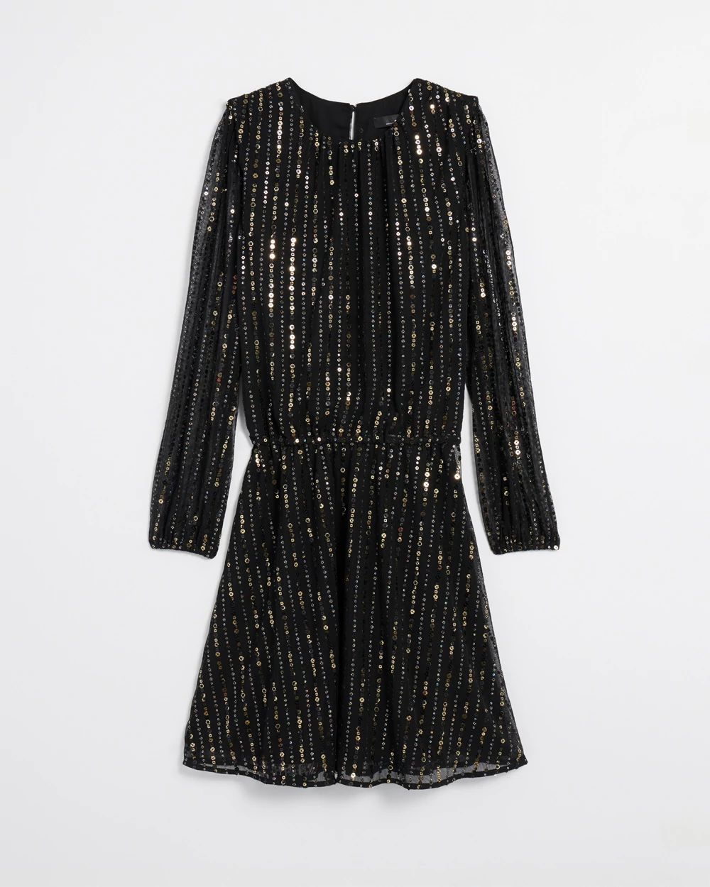Long-Sleeve Sequin Blouson Dress