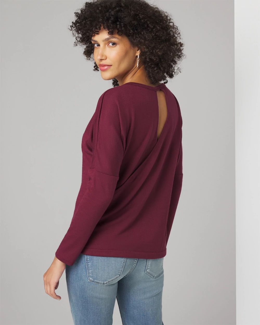 Long Sleeve Knit Top with Cutout Back