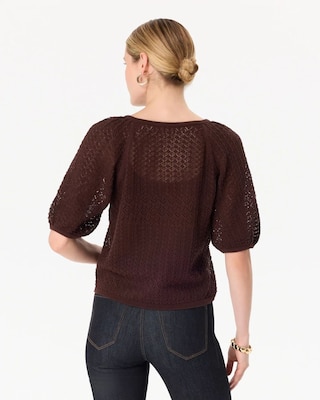 Pointelle Knit Puff Sleeve Pullover click to view larger image.