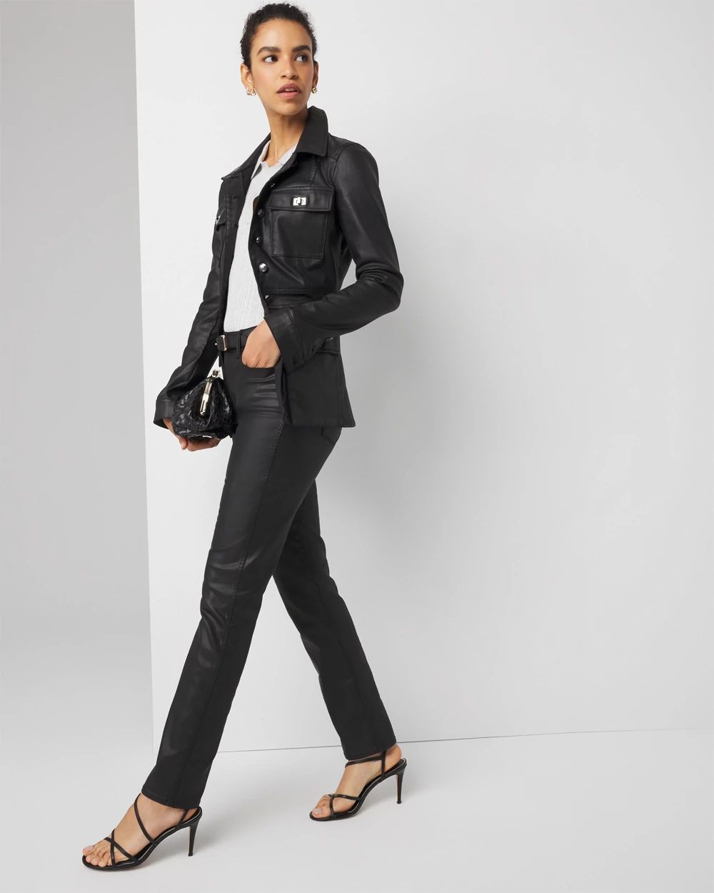 High-Rise Straight Coated Denim Jeans click to view larger image.