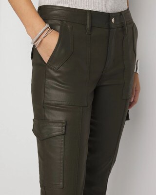 Petite Mid-Rise Tapered Cargo Coated Jeans click to view larger image.