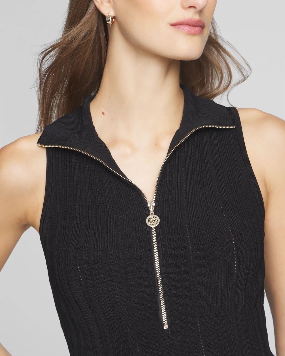 Half Zip Rib Halter Sweater Tank