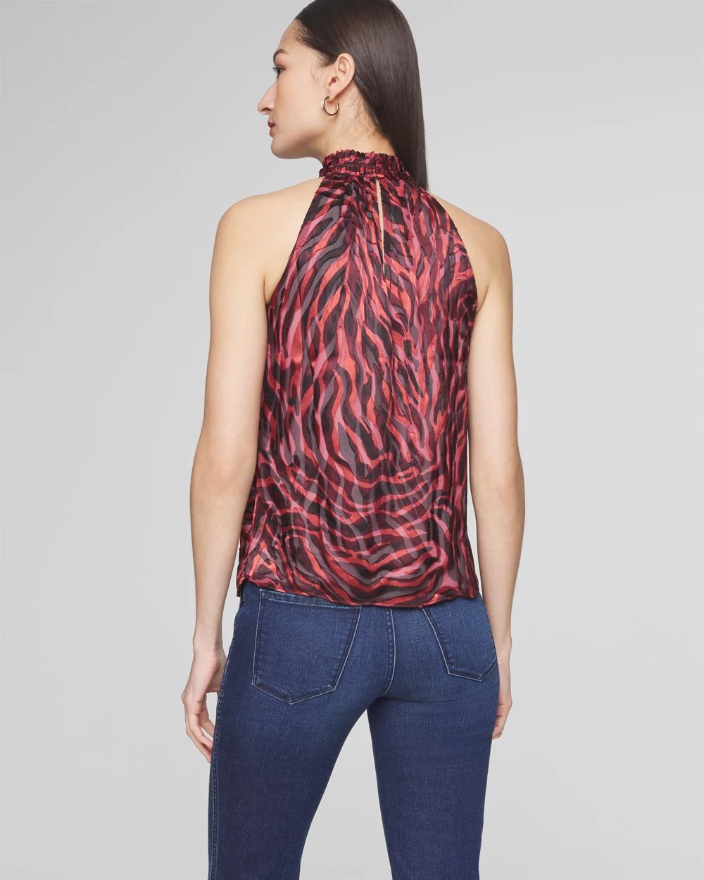 Sleeveless Pleated Neck Halter Top