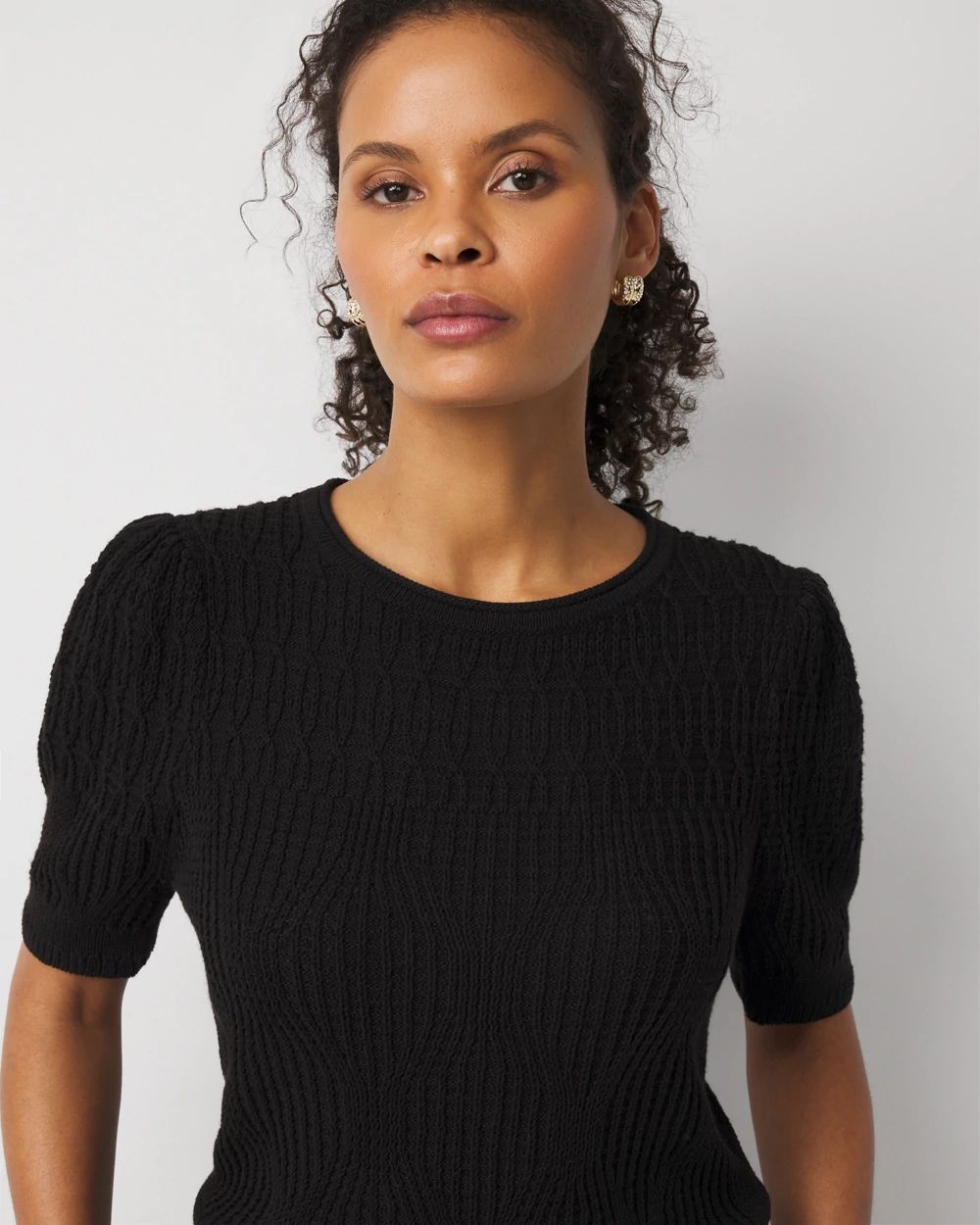 Novelty Stitch Puff Sleeve Pullover