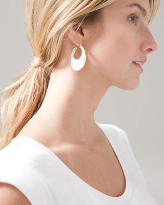 White Leather & Goldtone Earrings