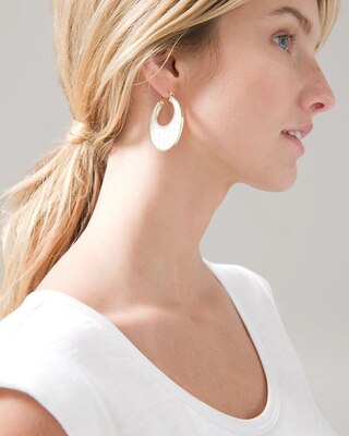 White Leather & Goldtone Earrings