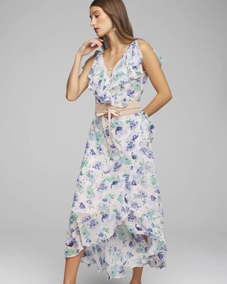 Petite Cap Sleeve Flutter Wrap Midi Dress