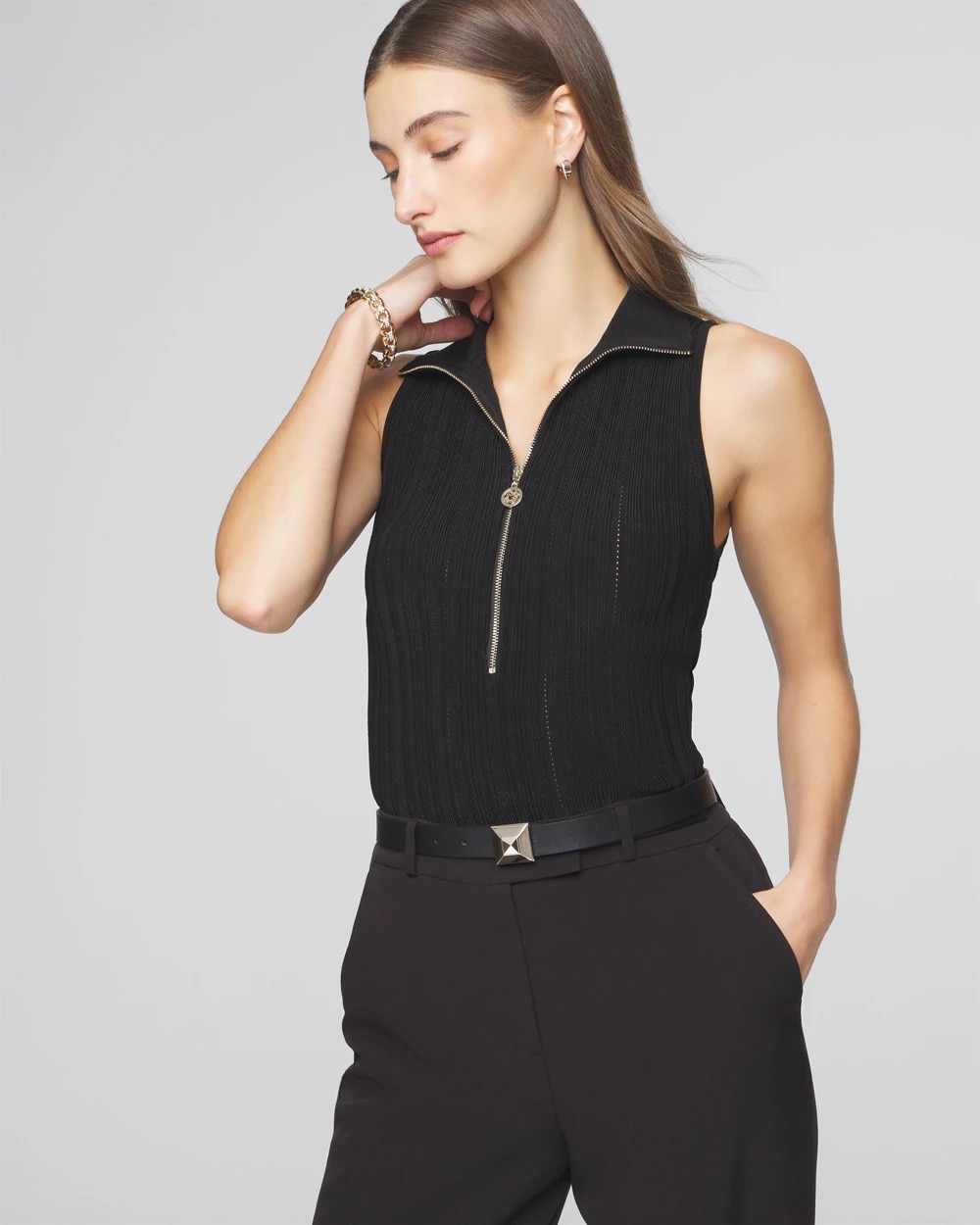 Half Zip Rib Halter Sweater Tank