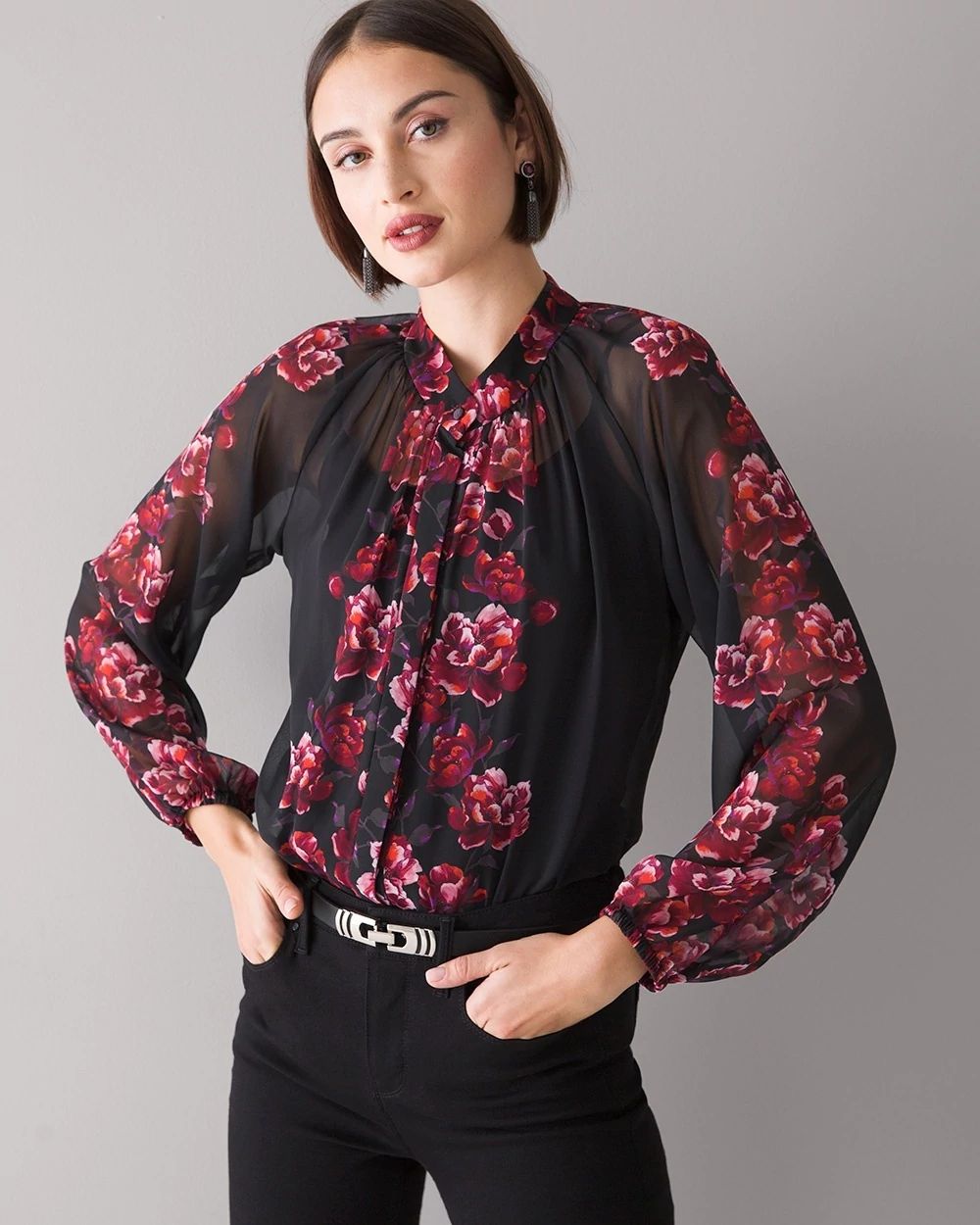 Long-Sleeve Floral Blouse