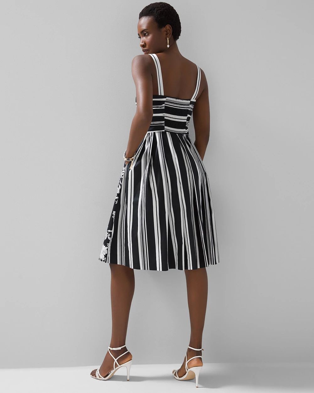 Petite Black + White Poplin Fit & Flare Dress