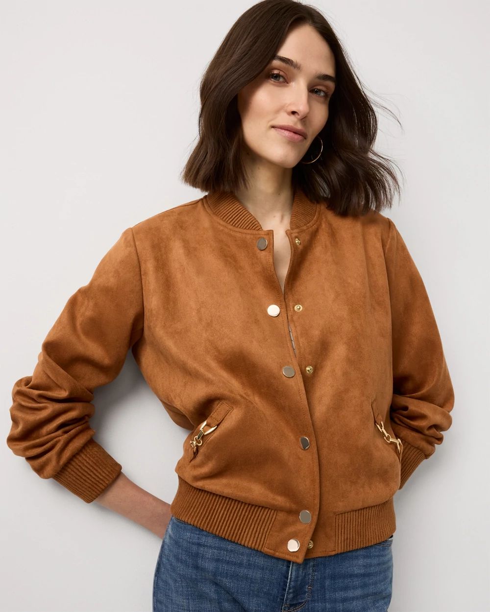 Faux Suede Bomber Jacket