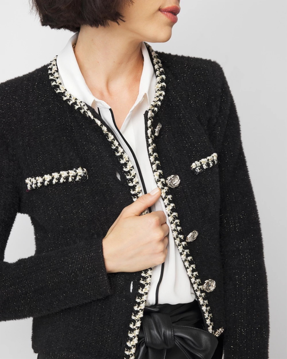 Black and White Tweed Sweater Jacket