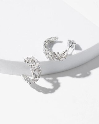 Silver Baguette Huggie Earrings