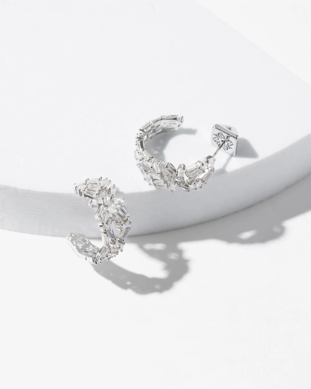 Silver Baguette Huggie Earrings