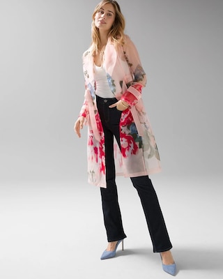 Floral-Printed Organza Trench Coat