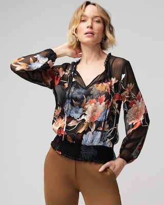 Long Sleeve Smocked Bottom Blouse