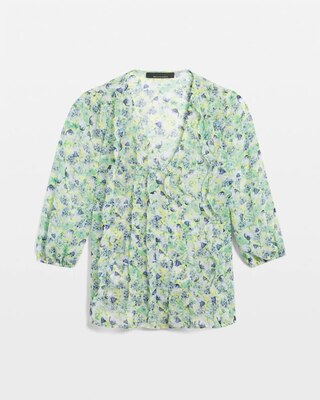 3/4 Sleeve V-Neck Ruffle Front Blouse
