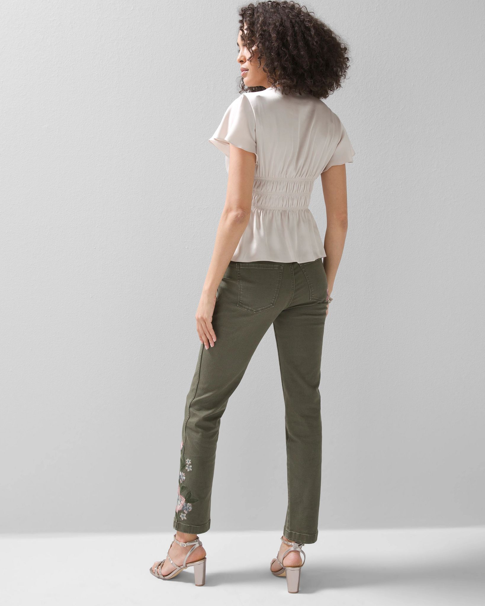 Smocked Flutter-Sleeve Blouse