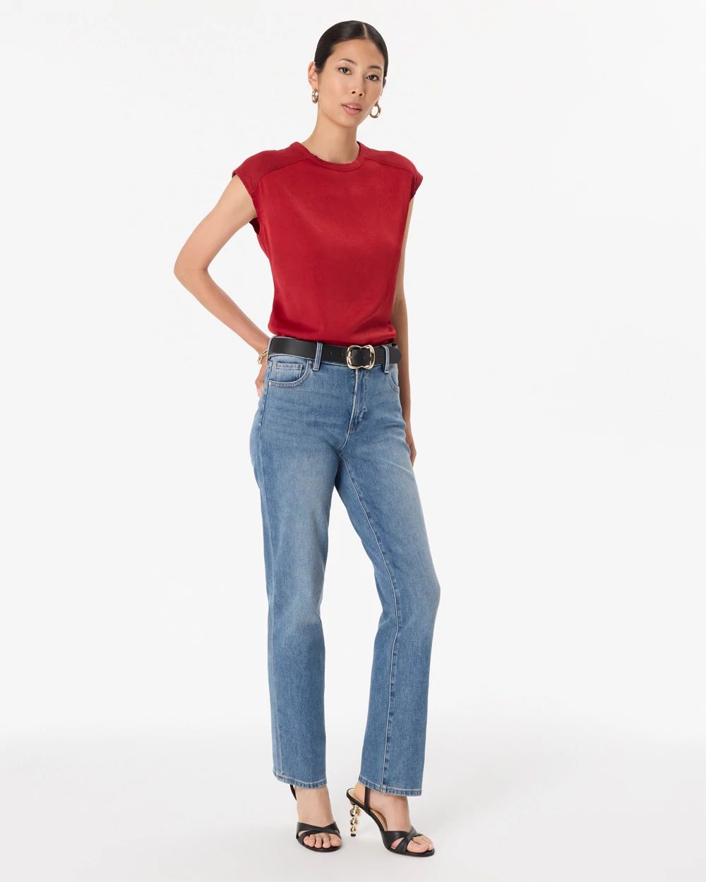 Ribbed Trim Satin Tee click to view larger image.