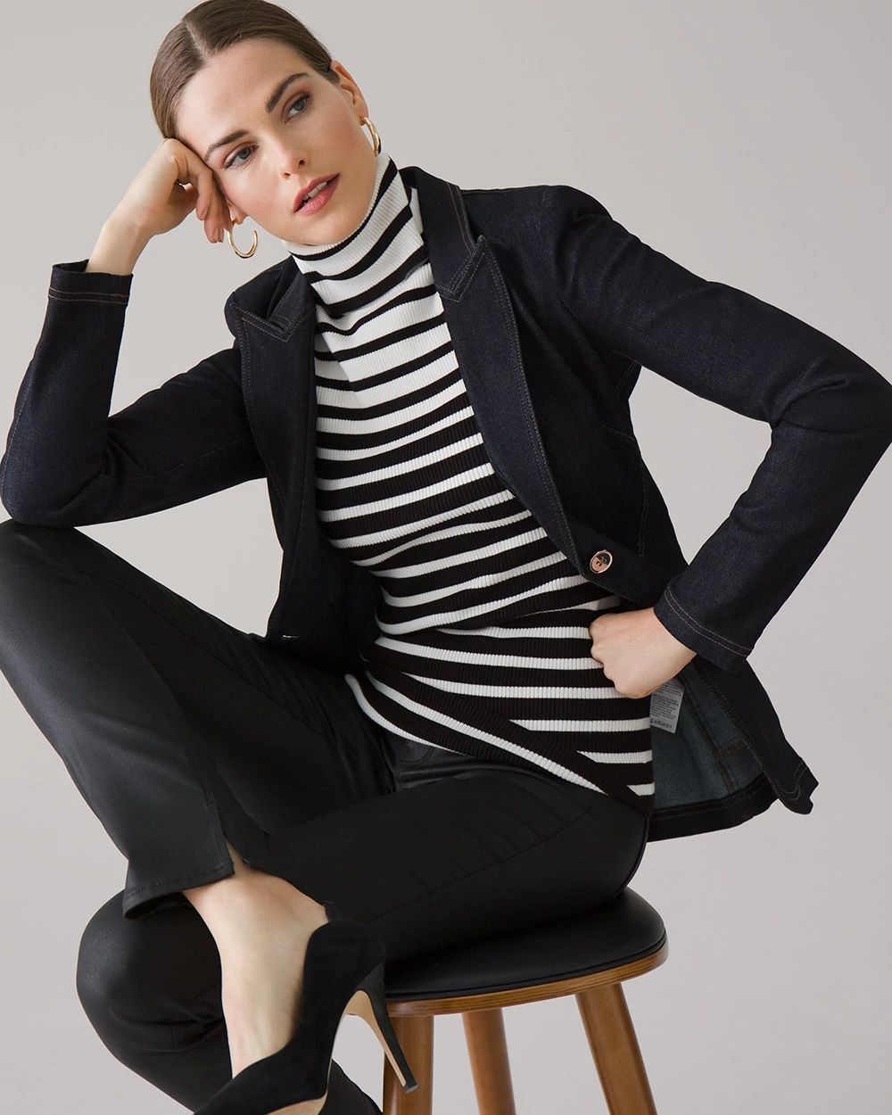 Petite Long-Sleeve Ribbed Striped Turtleneck click to view larger image.