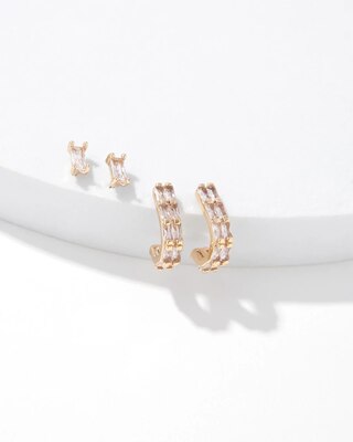 Gold Baguette Earring Set