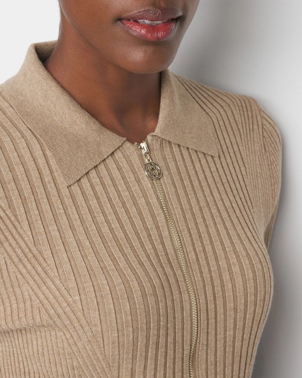 Elbow-Sleeve Ribbed Half-Zip Pullover - image 3