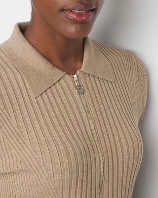 Elbow-Sleeve Ribbed Half-Zip Pullover click to view larger image.