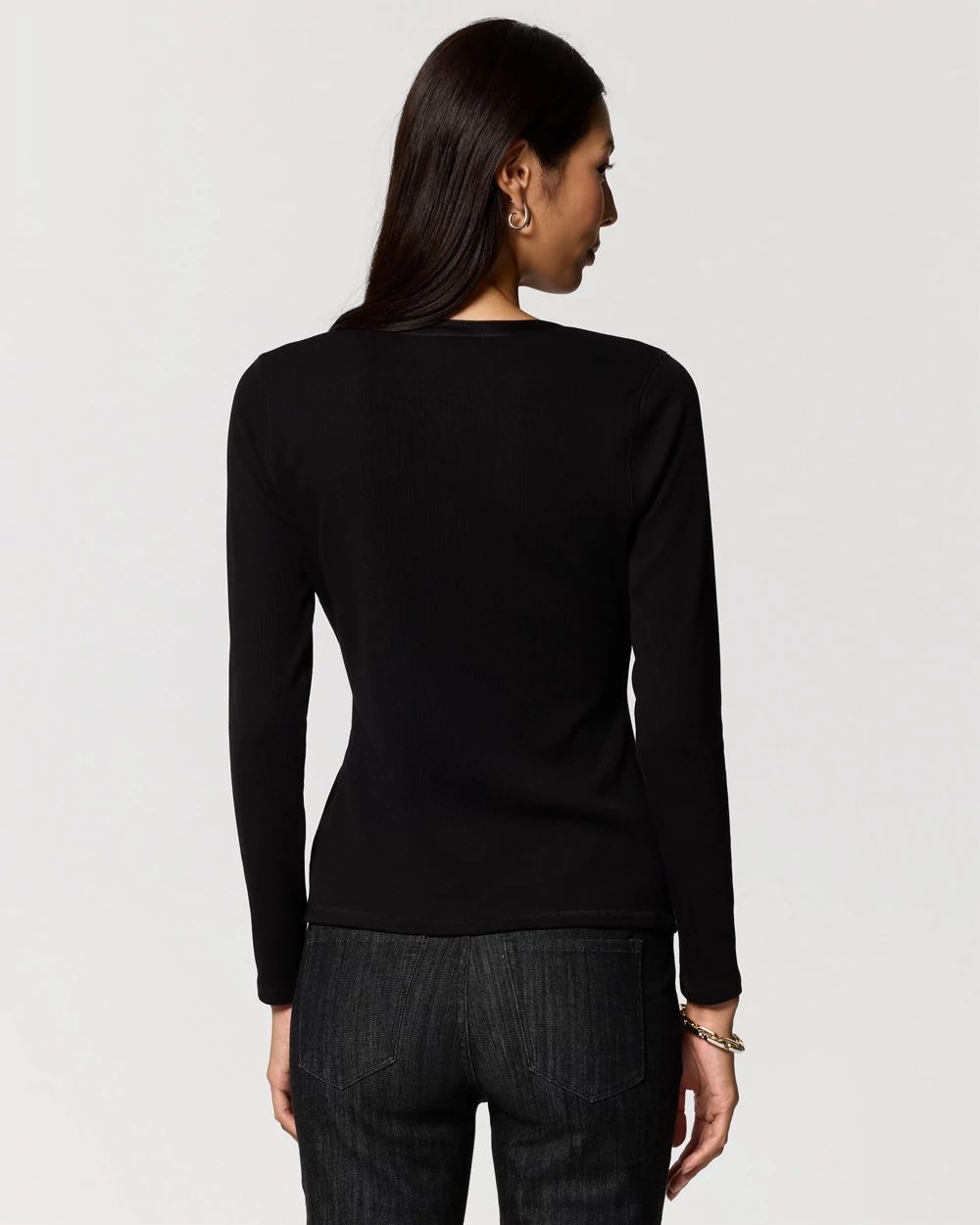 Satin Trim Henley Top click to view larger image.