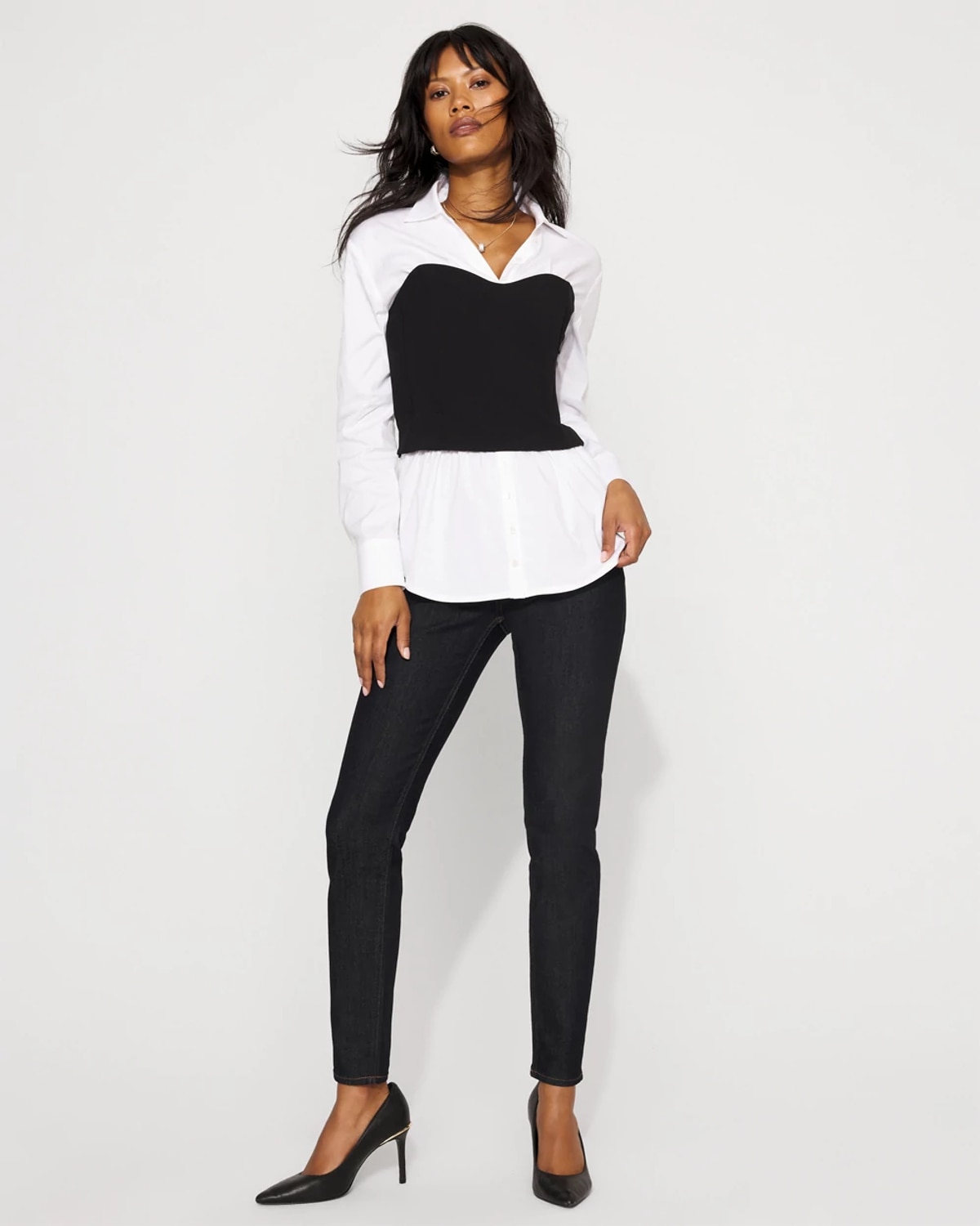 White House Black Market Ponte Bustier Top + Poplin Shirt In Multi