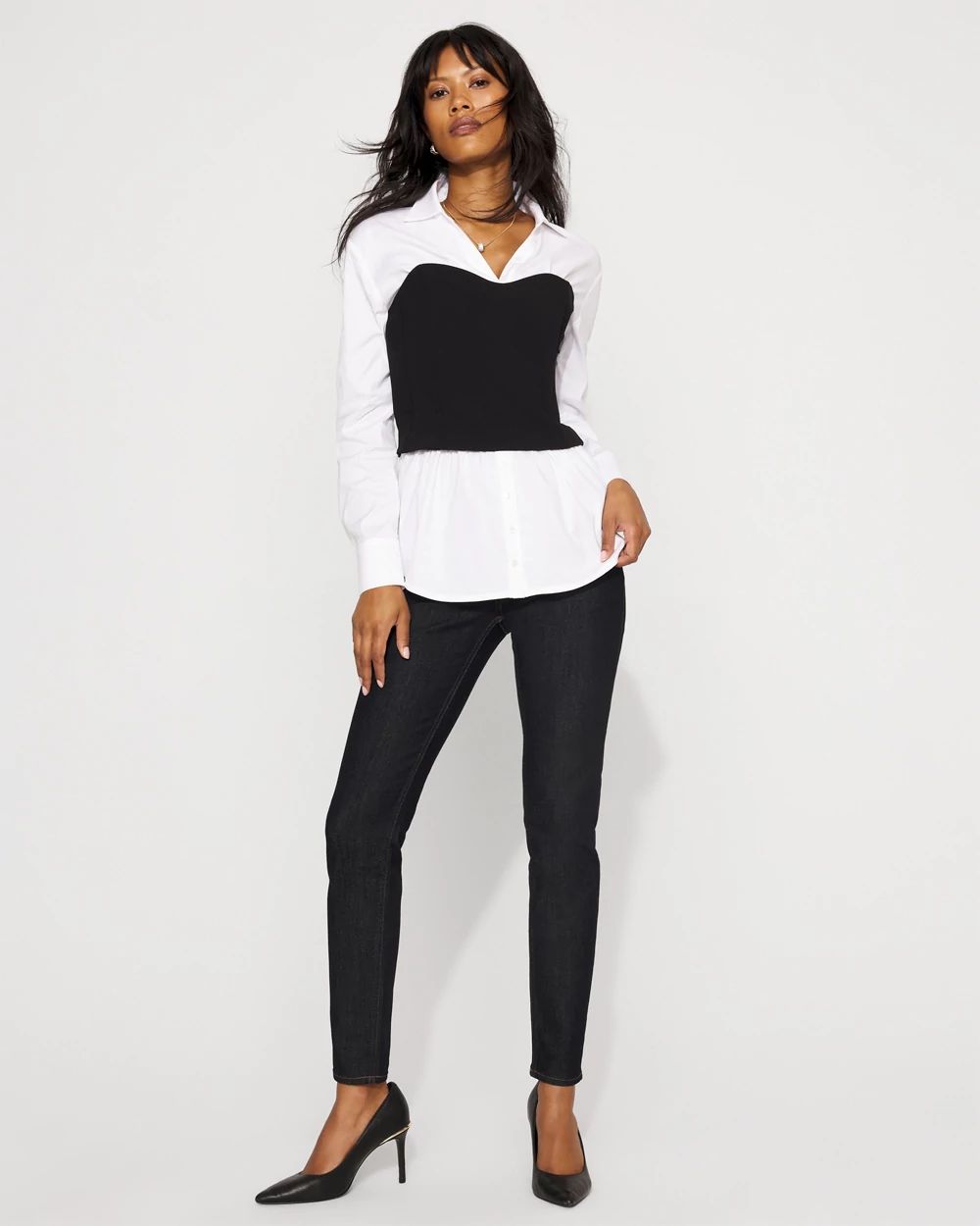 Ponte Bustier + Poplin Shirt click to view larger image.