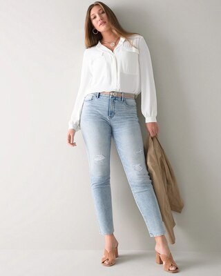 Curvy-Fit High-Rise Sculpt Destructed Straight Jeans