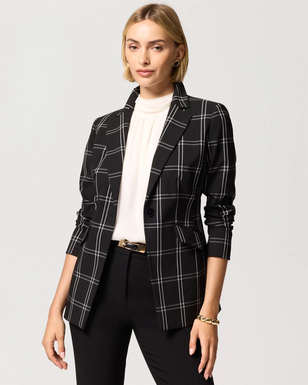 Petite WHBM® Luxe Stretch Plaid One-Button Blazer