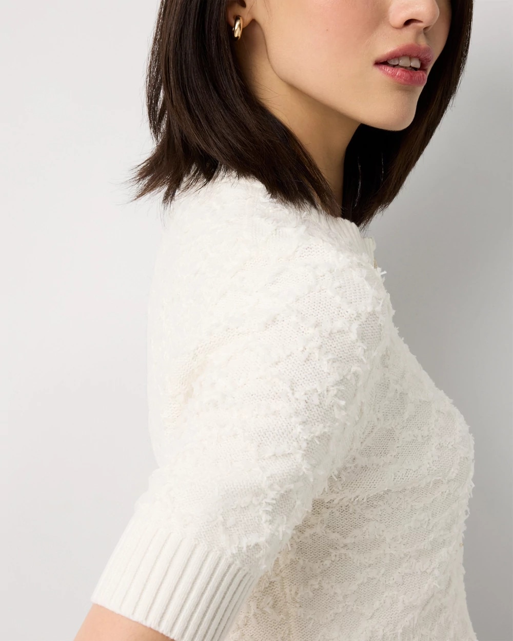 Bouclé Elbow Sleeve Cardigan