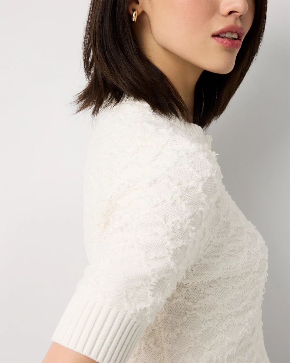 Petite Bouclé Elbow Sleeve Cardigan