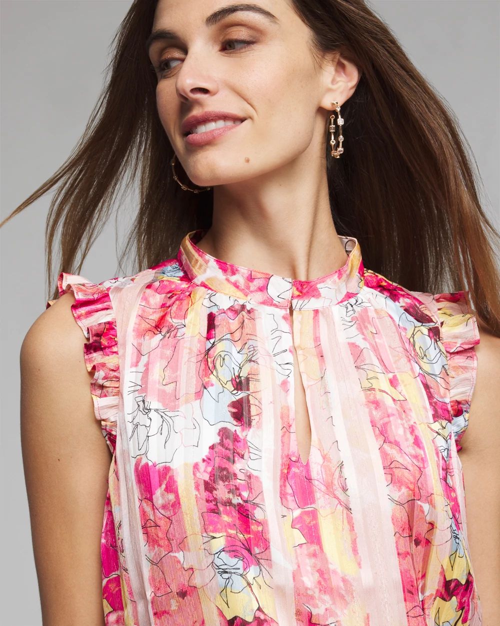 Outlet WHBM Mock Neck Ruffle Sleeve Shell
