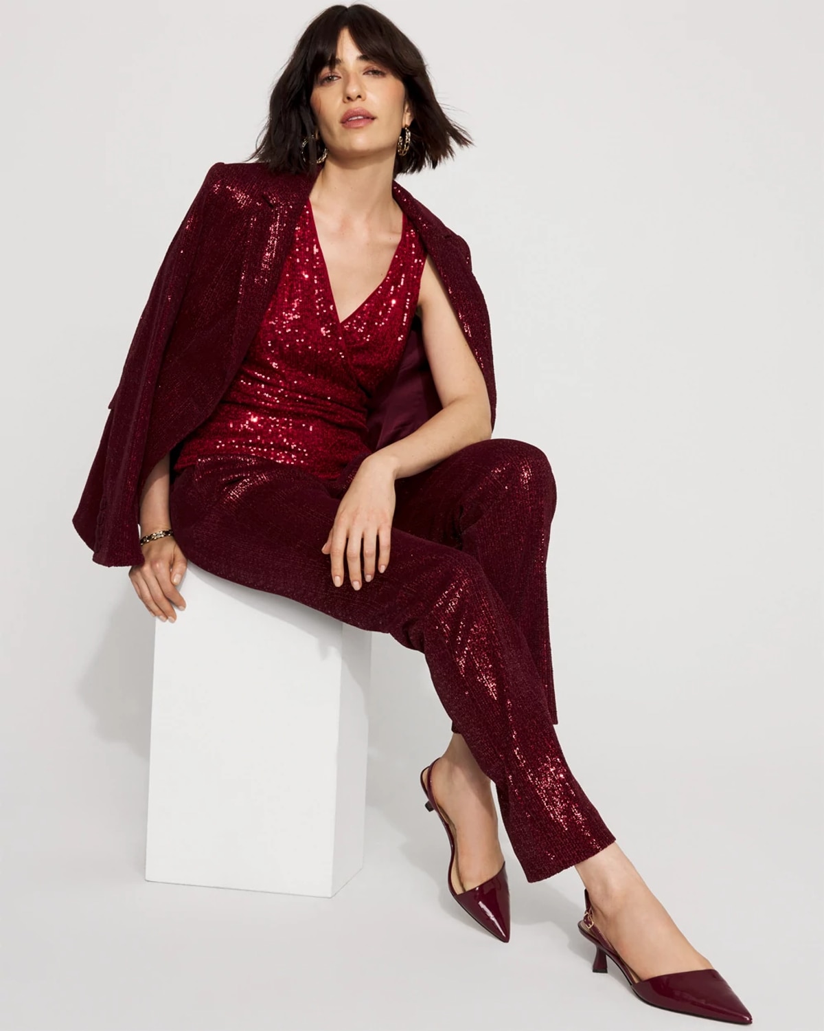 White House Black Market Zoey Sequin Velvet Straight Pants In Burgundy